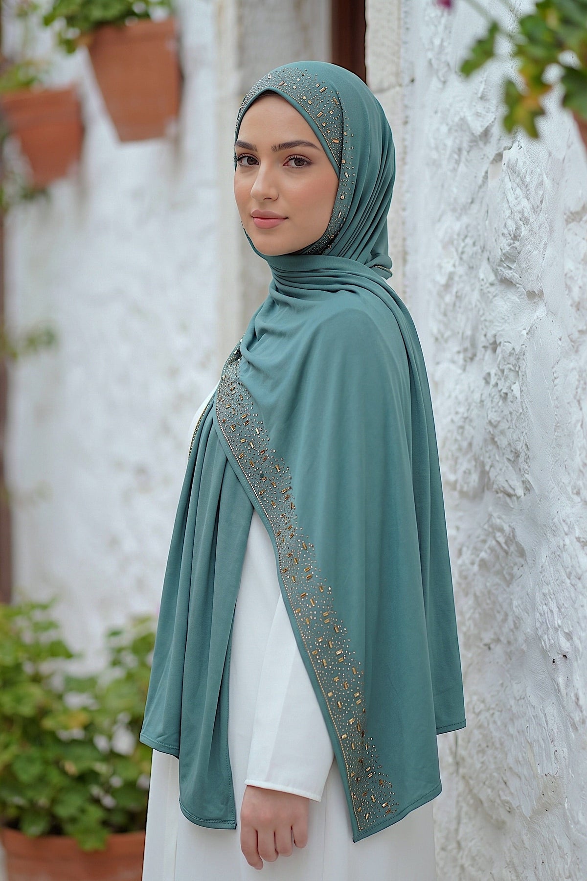 Teal Cascade jersey hijab, 180 x 85cm