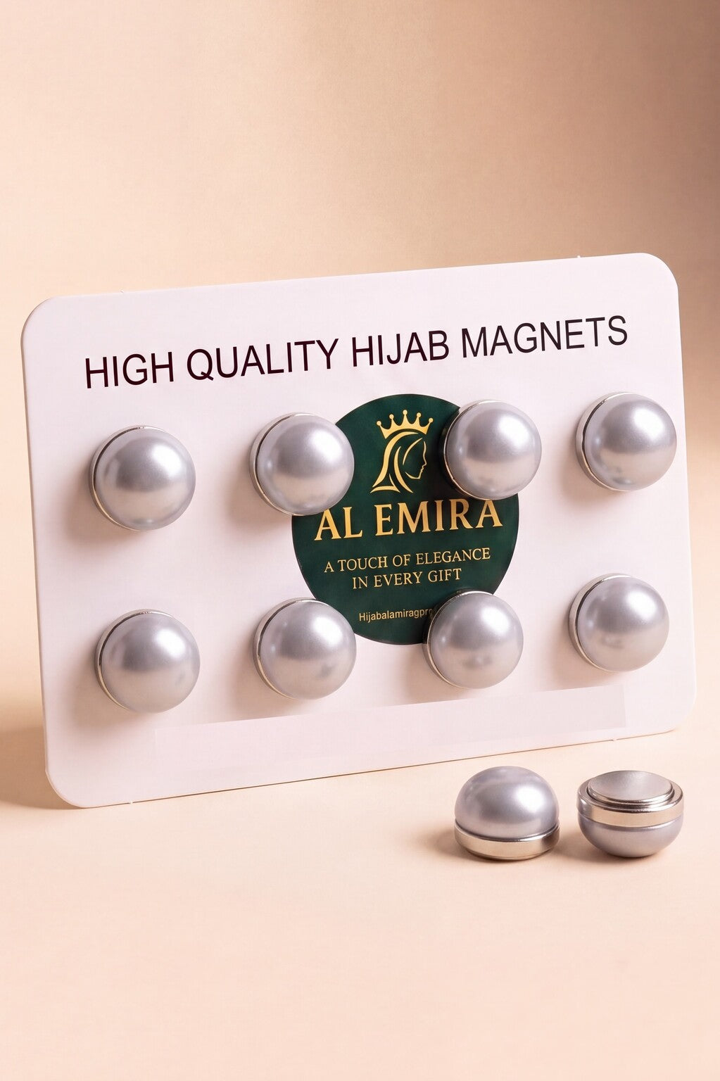 Silver hijab magnets by Al Emira, 8 pairs