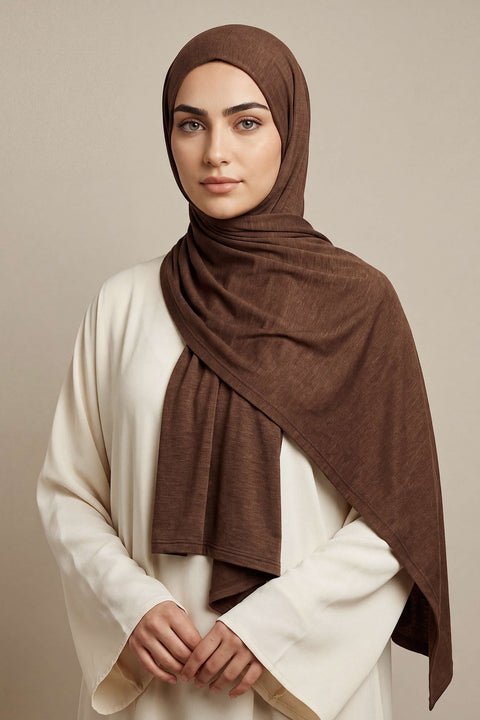 Chestnut Silora cotton jersey hijab by Al Emira