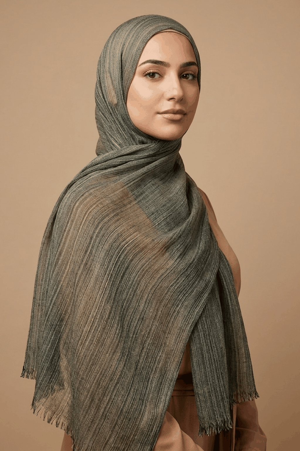Olive Mist Textured Lines Edition Thai Modal hijab by Al Emira