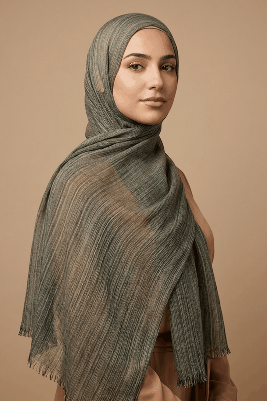 Olive Mist Textured Lines Edition Thai Modal hijab by Al Emira