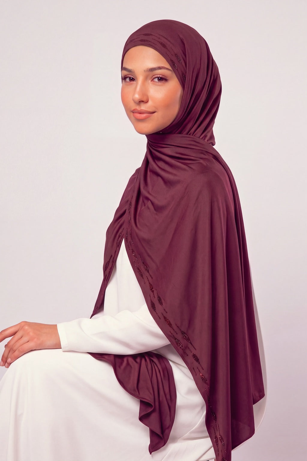 Wine red Stardust Trail jersey hijab, 175 x 70cm