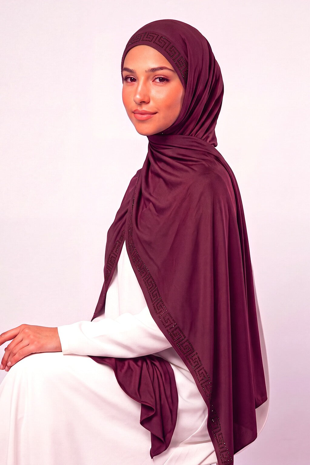 Wine red Quincunx jersey hijab, 175 x 70cm