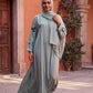 Blossom abaya in Sage, green Korean Nida abaya with floral appliqué, with matching hijab