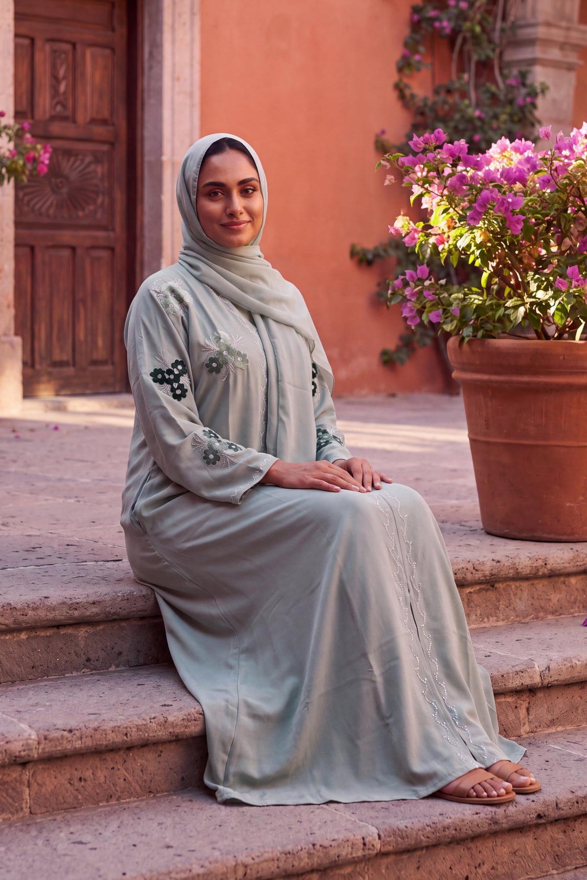 Blossom abaya in Sage, view 3