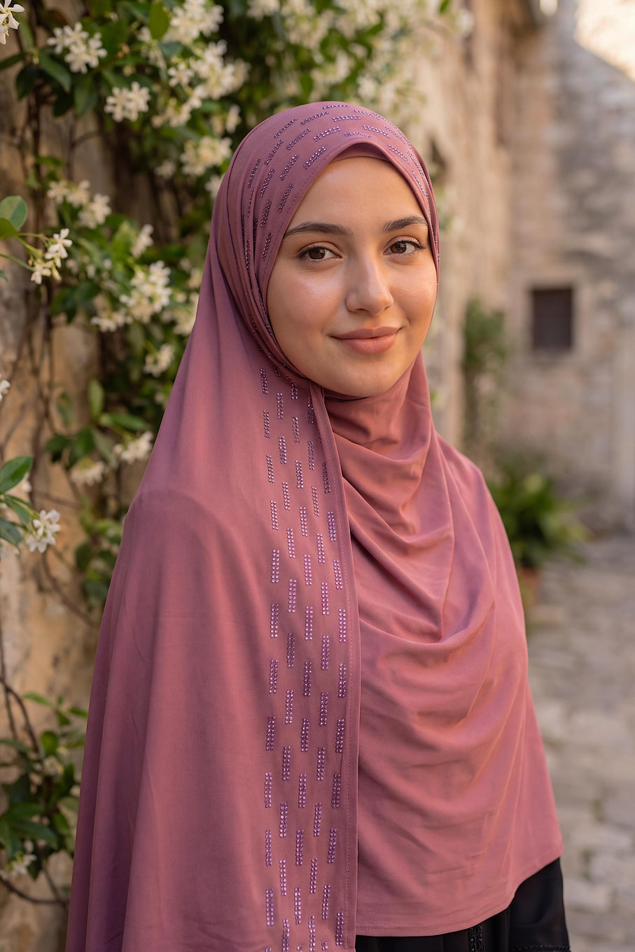 Rosewood Rainfall liquid jersey hijab by Al Emira