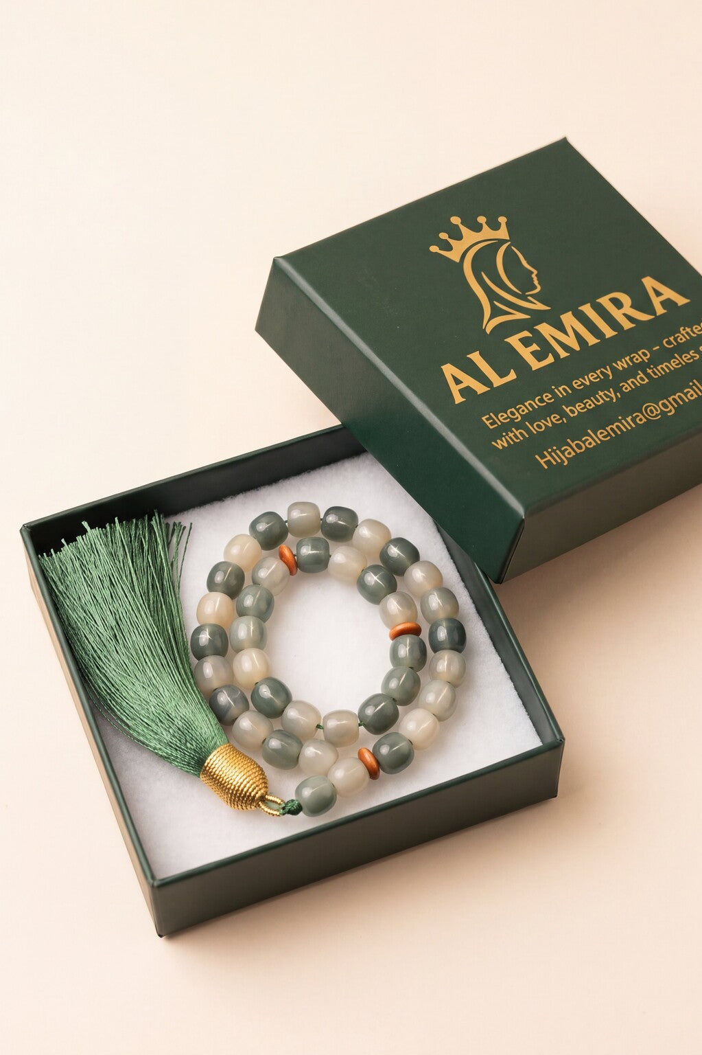 Jade tasbih prayer beads, alternate view
