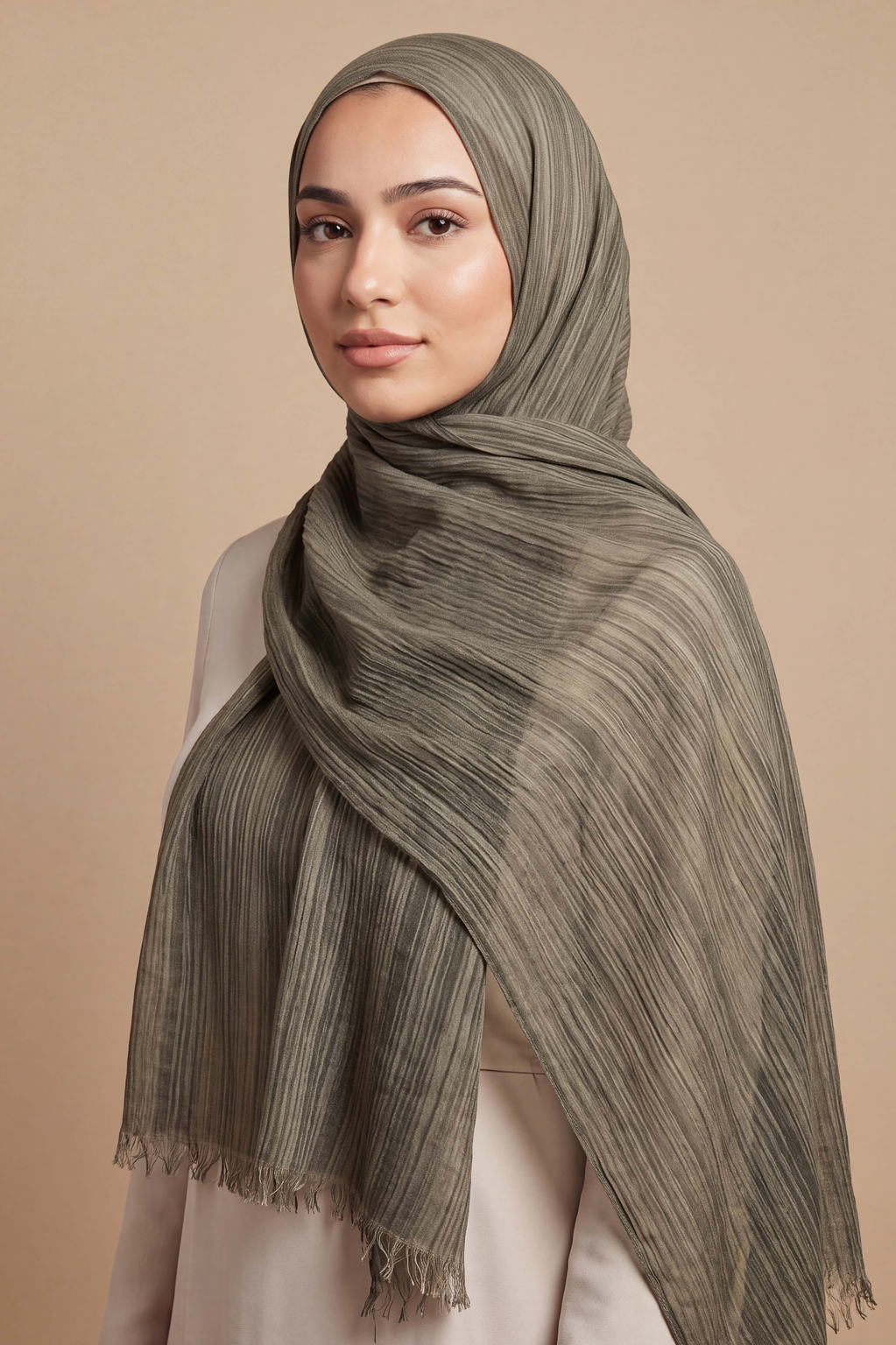 Another view of the Olive Mist Textured Lines hijab