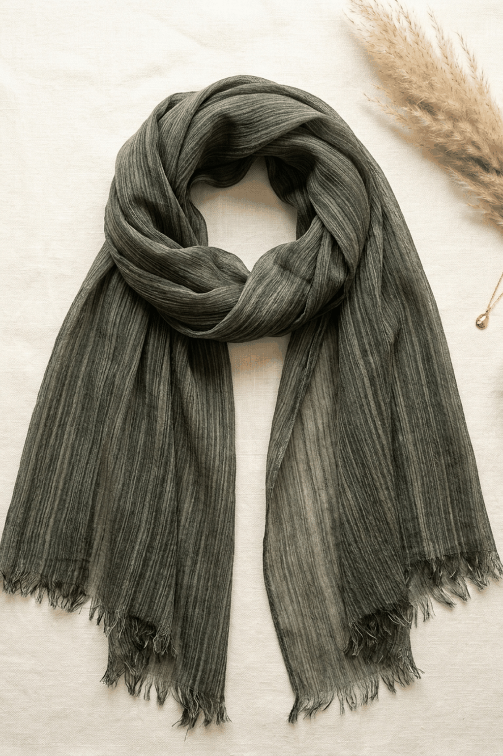 Olive Mist Textured Lines hijab, alternate view