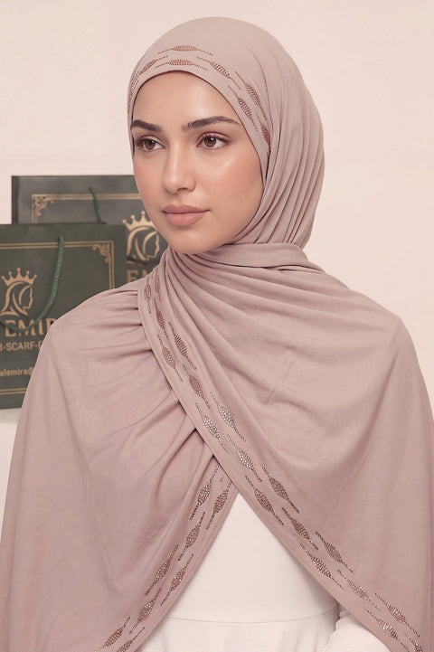Rose Beige Stardust Trail liquid jersey hijab by Al Emira
