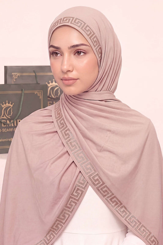 Rose Beige Greek Keys Edition liquid jersey hijab by Al Emira