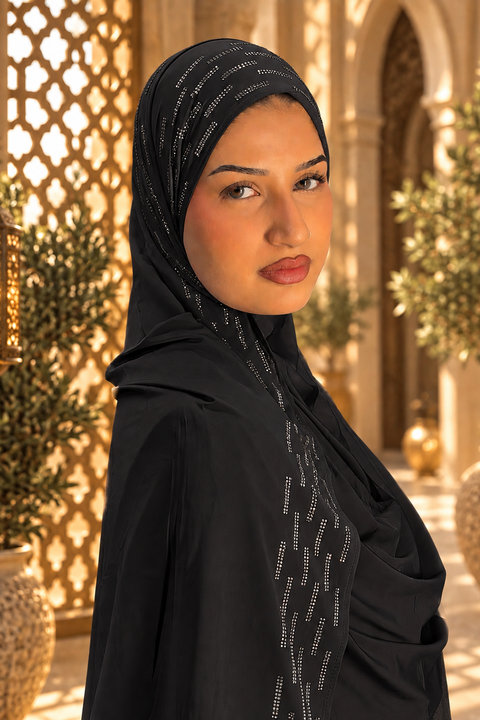Jet Black Rainfall liquid jersey hijab by Al Emira