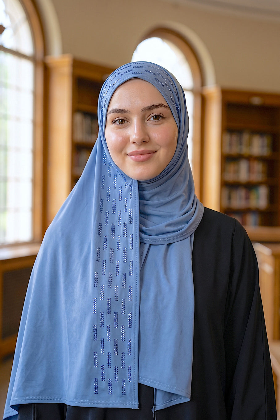 Cornflower Rainfall liquid jersey hijab, view 3