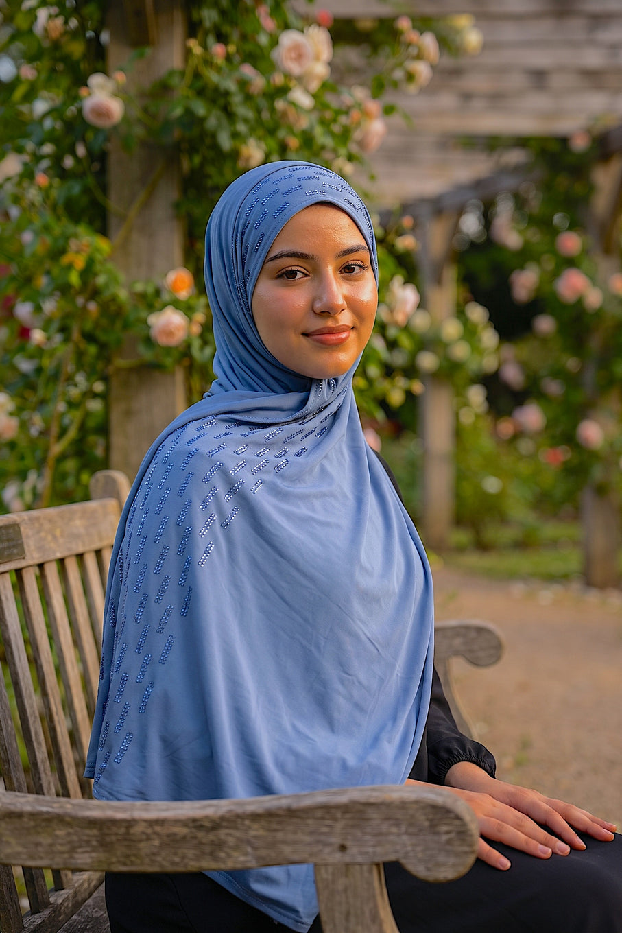 Cornflower Rainfall liquid jersey hijab, view 4
