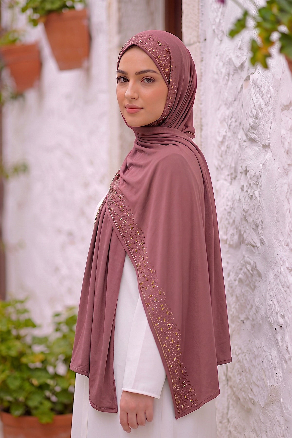 Rosewood Cascade jersey hijab, 180 x 85cm