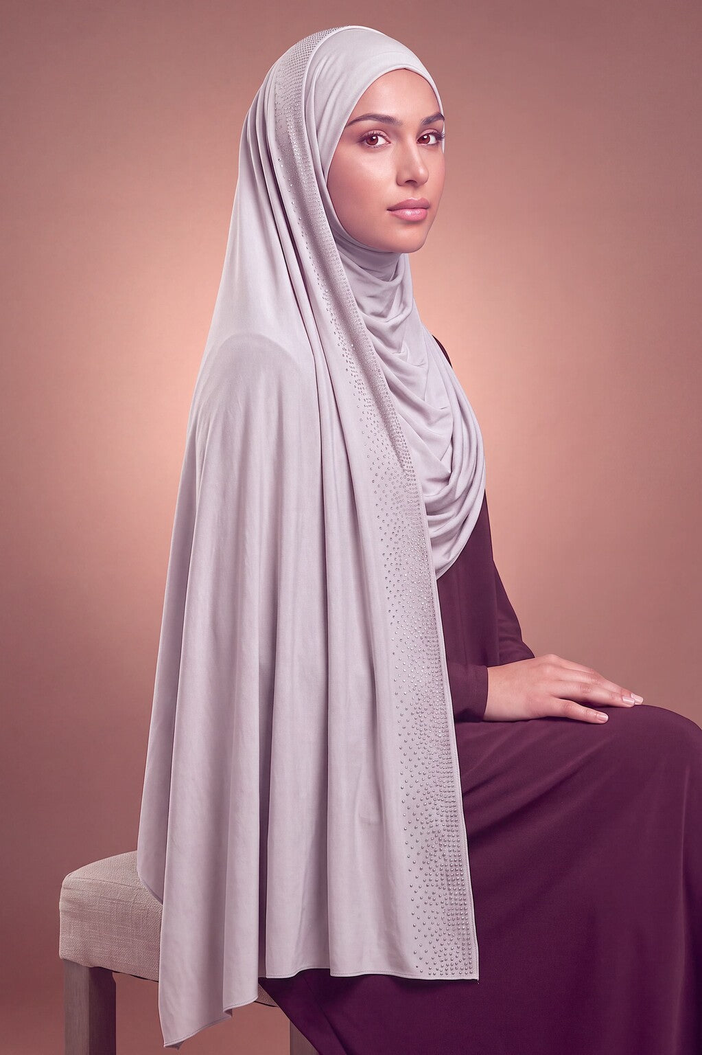Quartz rhinestone jersey hijab, 175 x 70cm