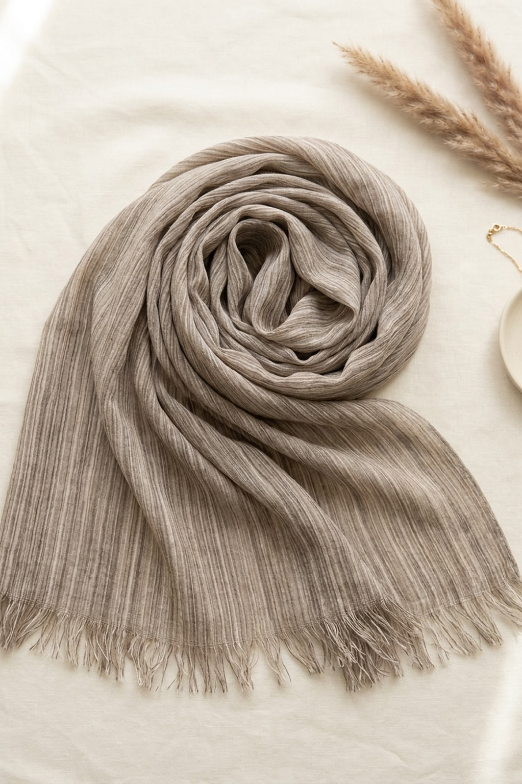 Sandy beige modal hijab with fine textured lines, 190 x 85cm