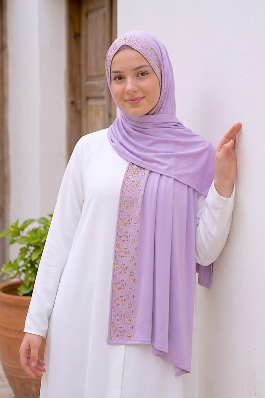 Lilac Cascade hijab in a jersey, cotton and silk blend