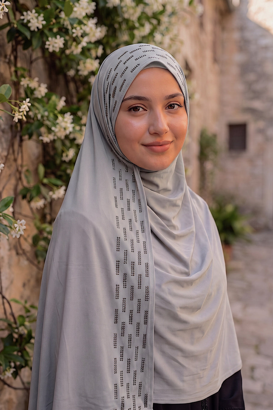 Pewter Rainfall liquid jersey hijab by Al Emira