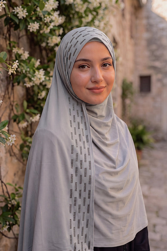 Pewter Rainfall liquid jersey hijab by Al Emira