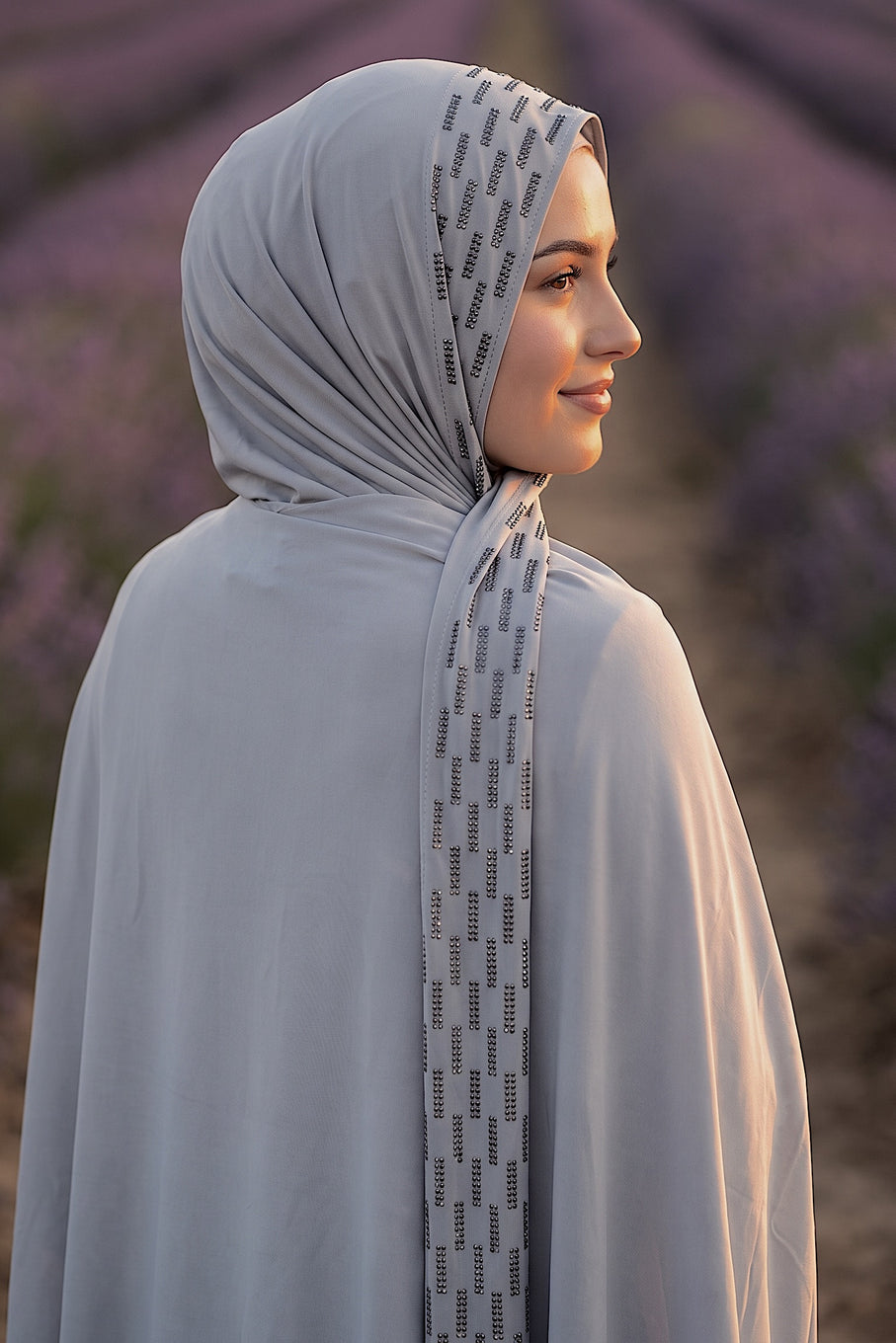 Pewter Rainfall liquid jersey hijab, view 4