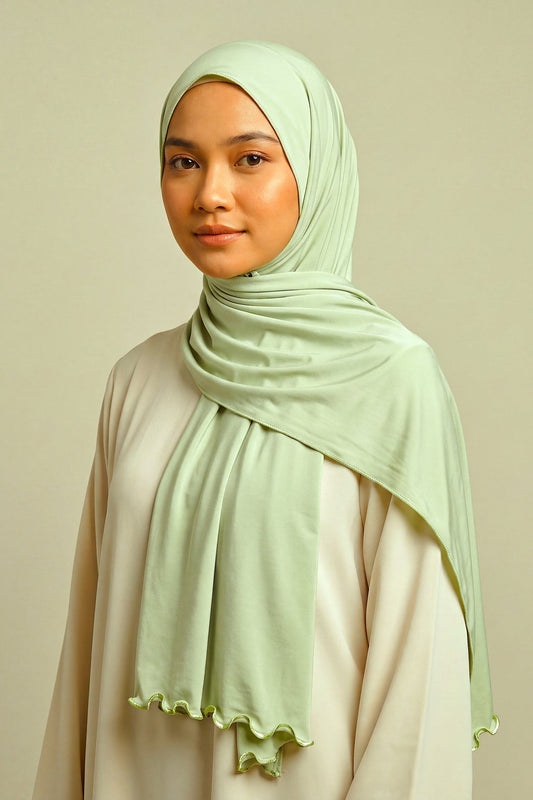 Sage Satin Ripple liquid jersey hijab by Al Emira