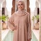 Willow abaya in Dune, beige Korean Nida abaya with sequin embellishment, with matching hijab
