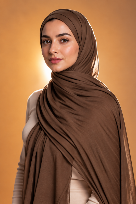 Coffee brown soft stretch jersey hijab by Al Emira