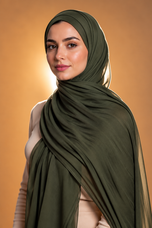Olive green soft stretch jersey hijab by Al Emira