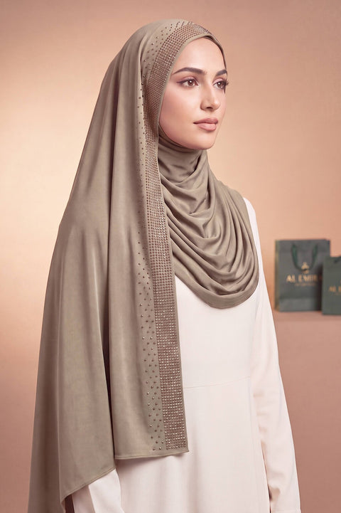 Fawn Rhinestone liquid jersey hijab by Al Emira