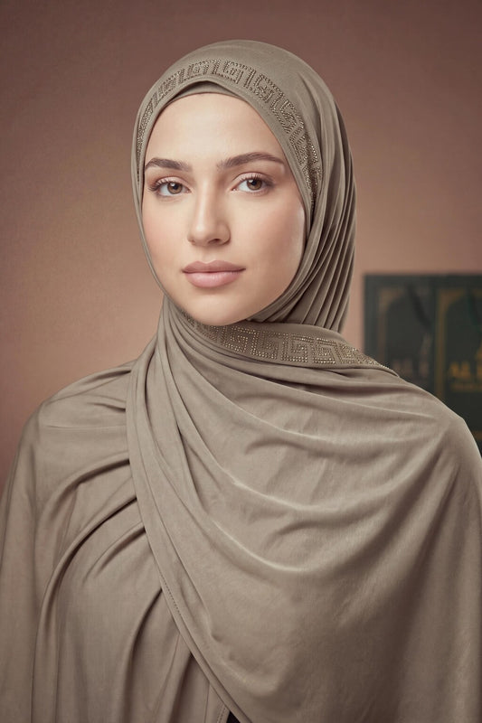 Fawn Greek Keys Edition liquid jersey hijab by Al Emira