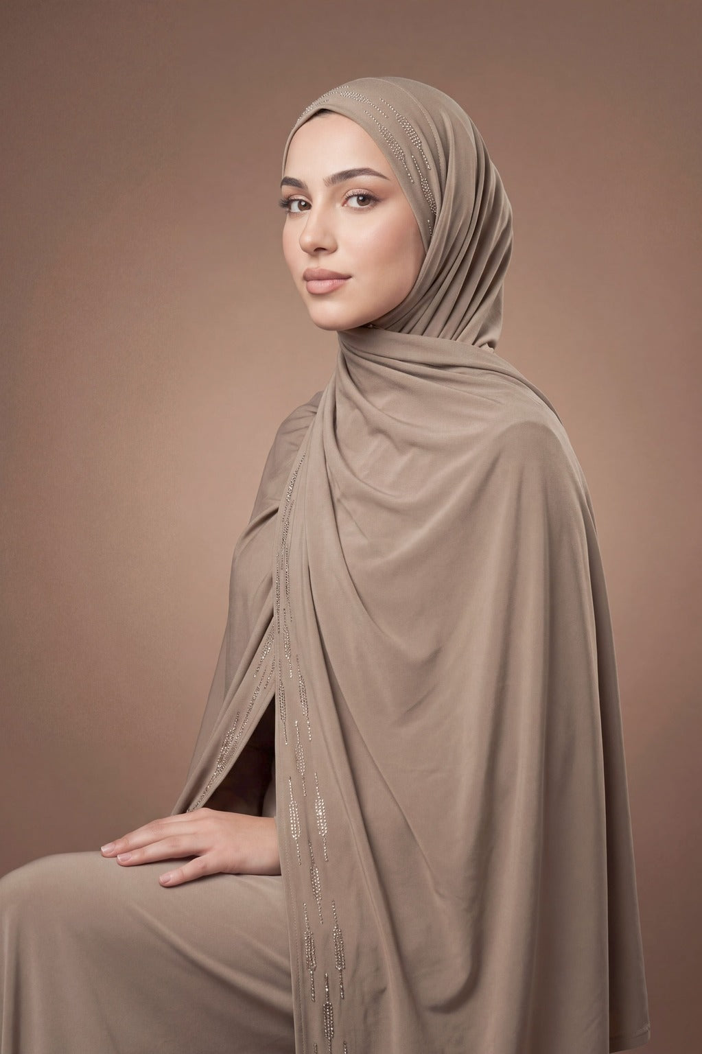 Tan Stardust Trail jersey hijab, 175 x 70cm