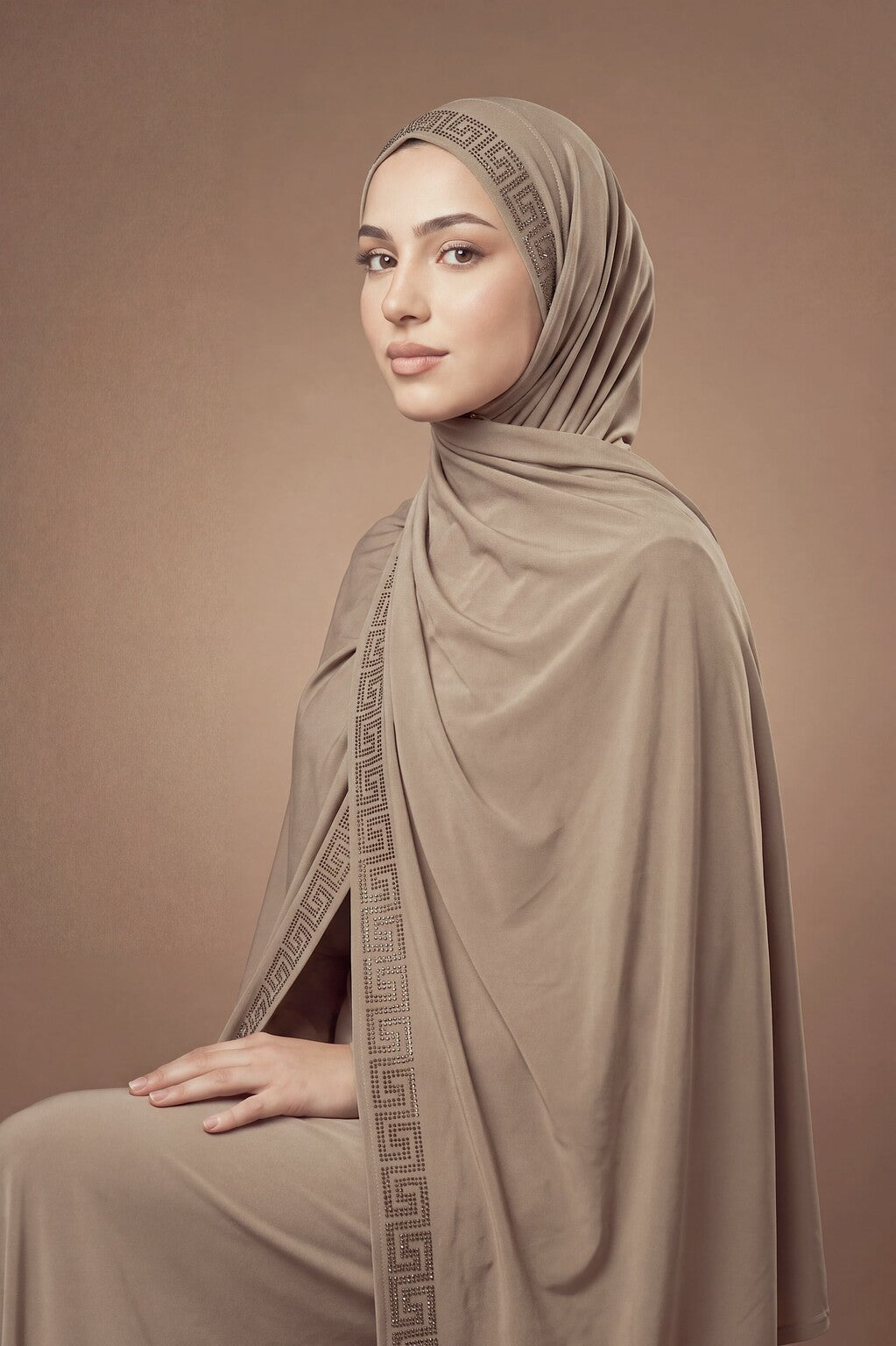 Tan Quincunx jersey hijab, 175 x 70cm