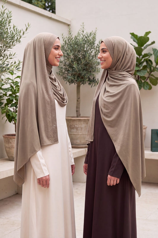 Al Emira Fawn Rhinestone hijab in a jersey, cotton and silk blend