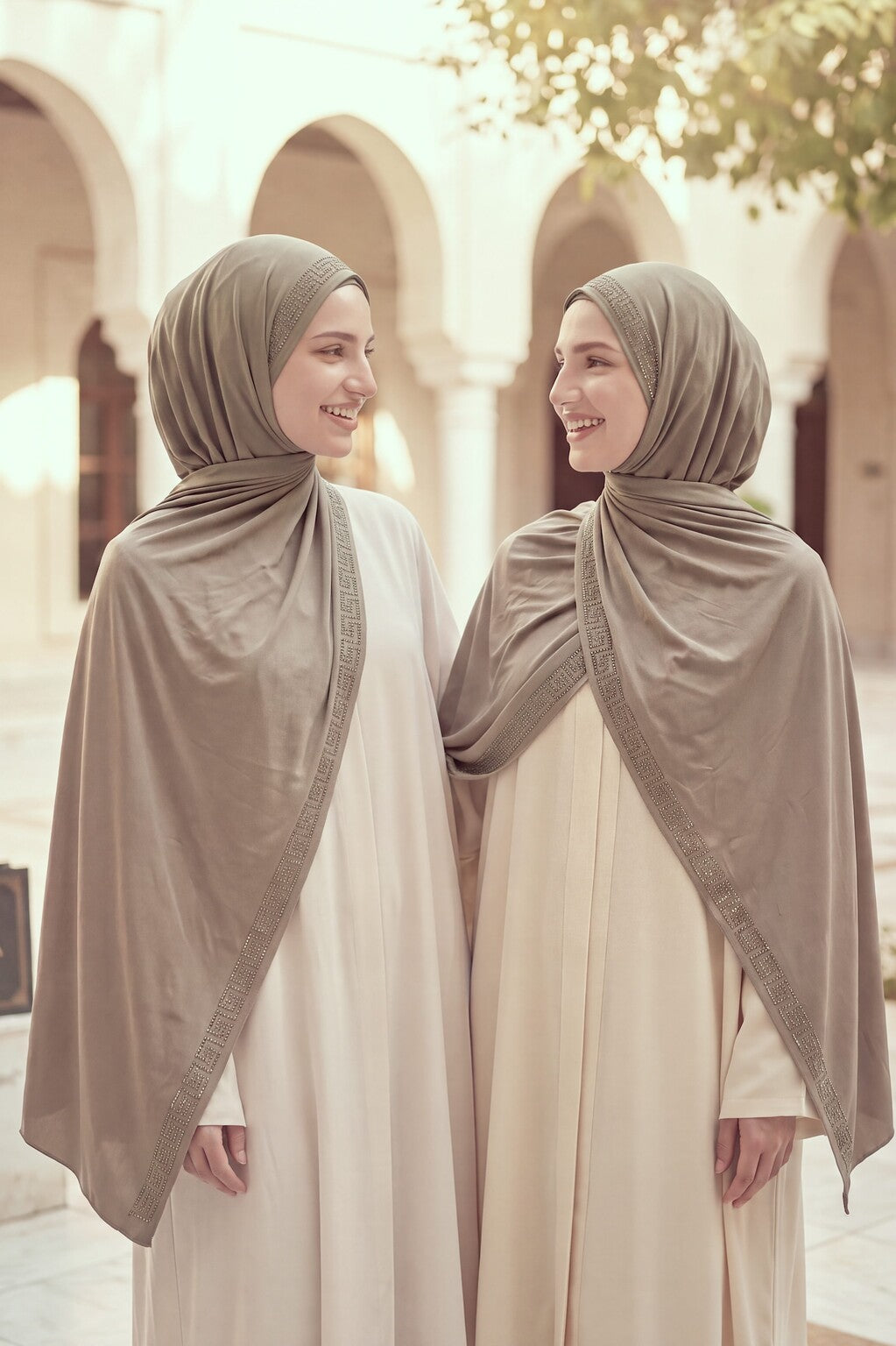 Al Emira Fawn Greek Keys hijab in a jersey, cotton and silk blend