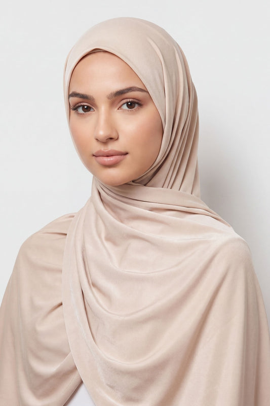 Oatmeal plain liquid jersey hijab by Al Emira