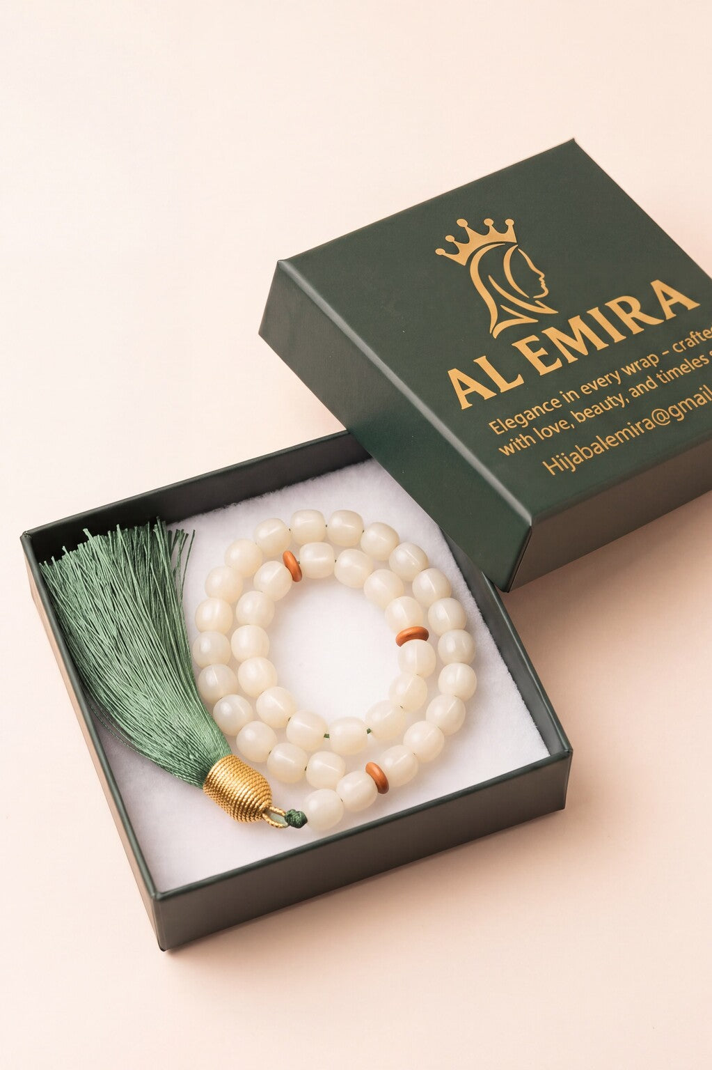 Pearl tasbih prayer beads, alternate view