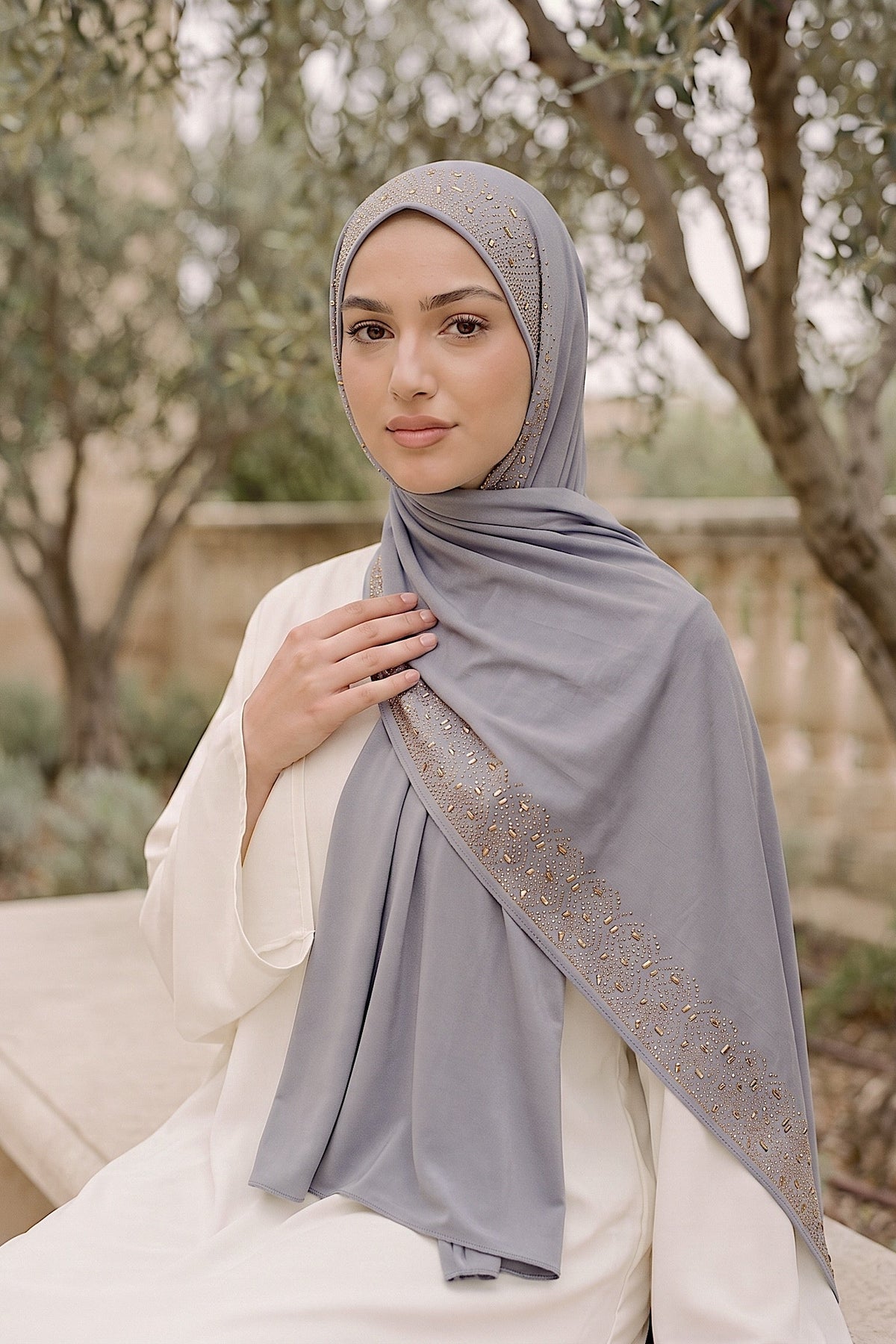 Pewter Cascade jersey hijab, 180 x 85cm
