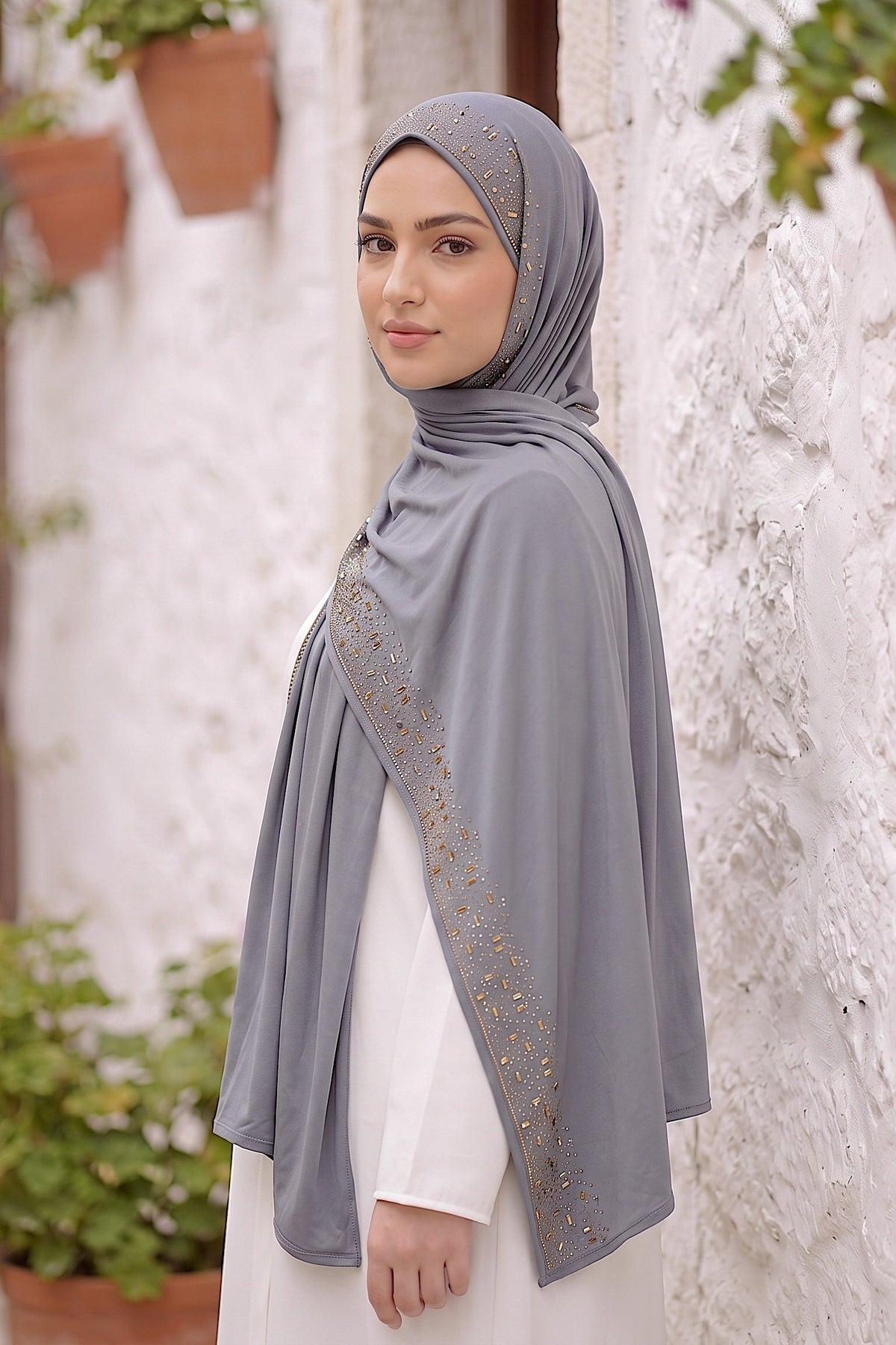 Al Emira Pewter liquid jersey hijab for everyday wear