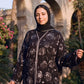 Rosette abaya in Onyx, black Korean Nida abaya with silver rose print, with matching hijab