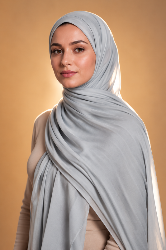 Light grey soft stretch jersey hijab by Al Emira