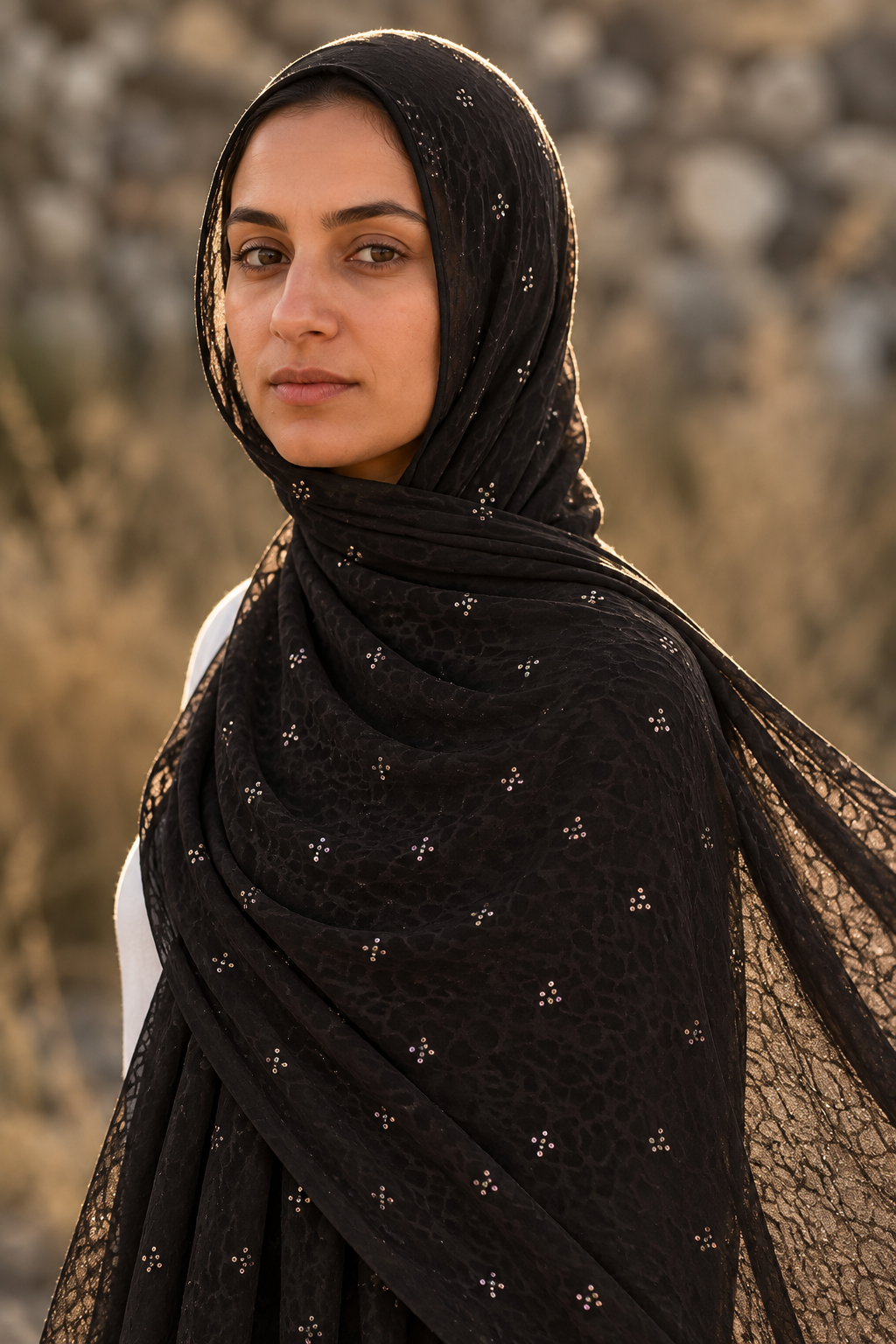 Black leopard print chiffon hijab by Al Emira
