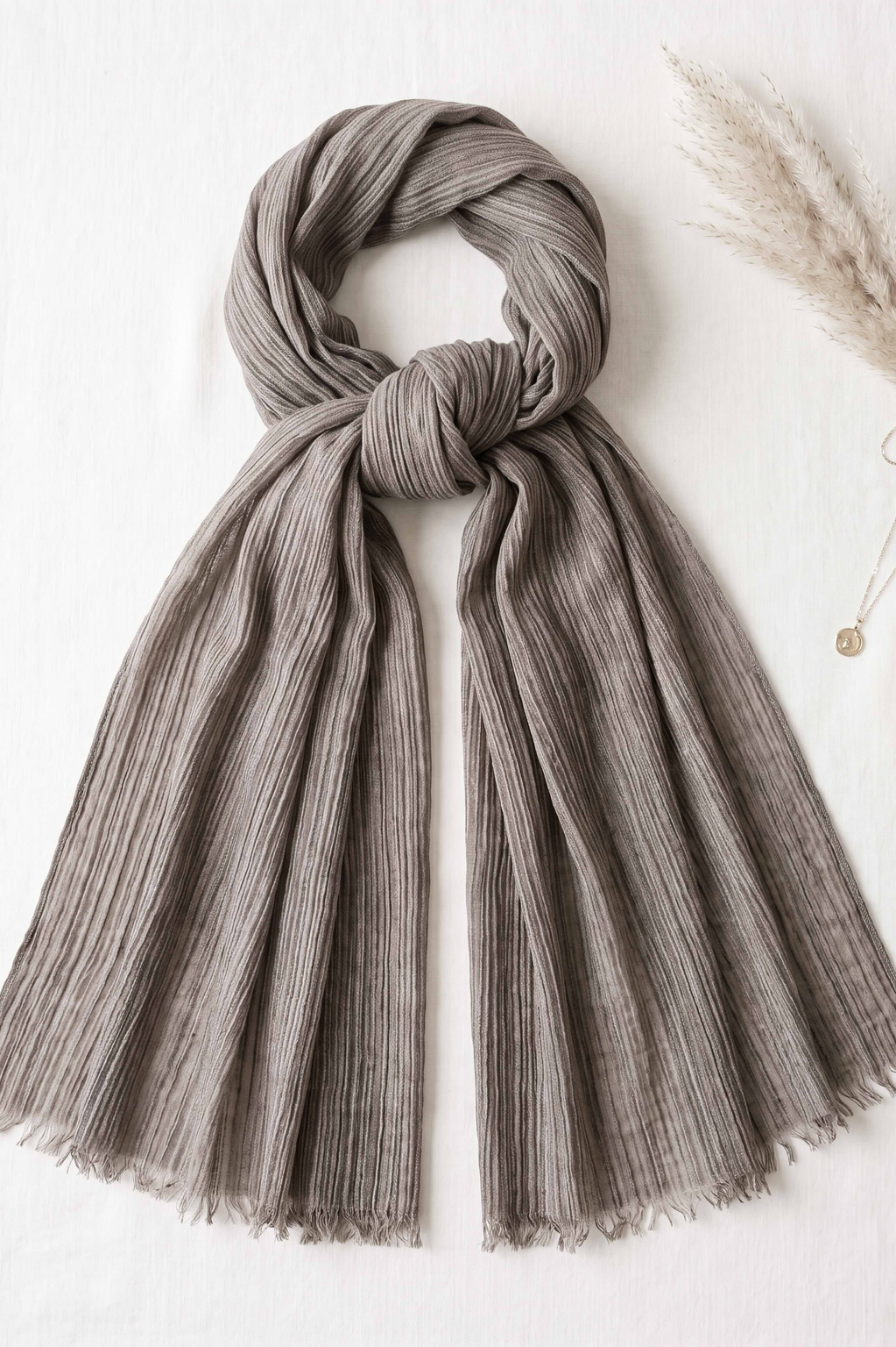 Mid brown modal hijab with fine textured lines, 190 x 85cm