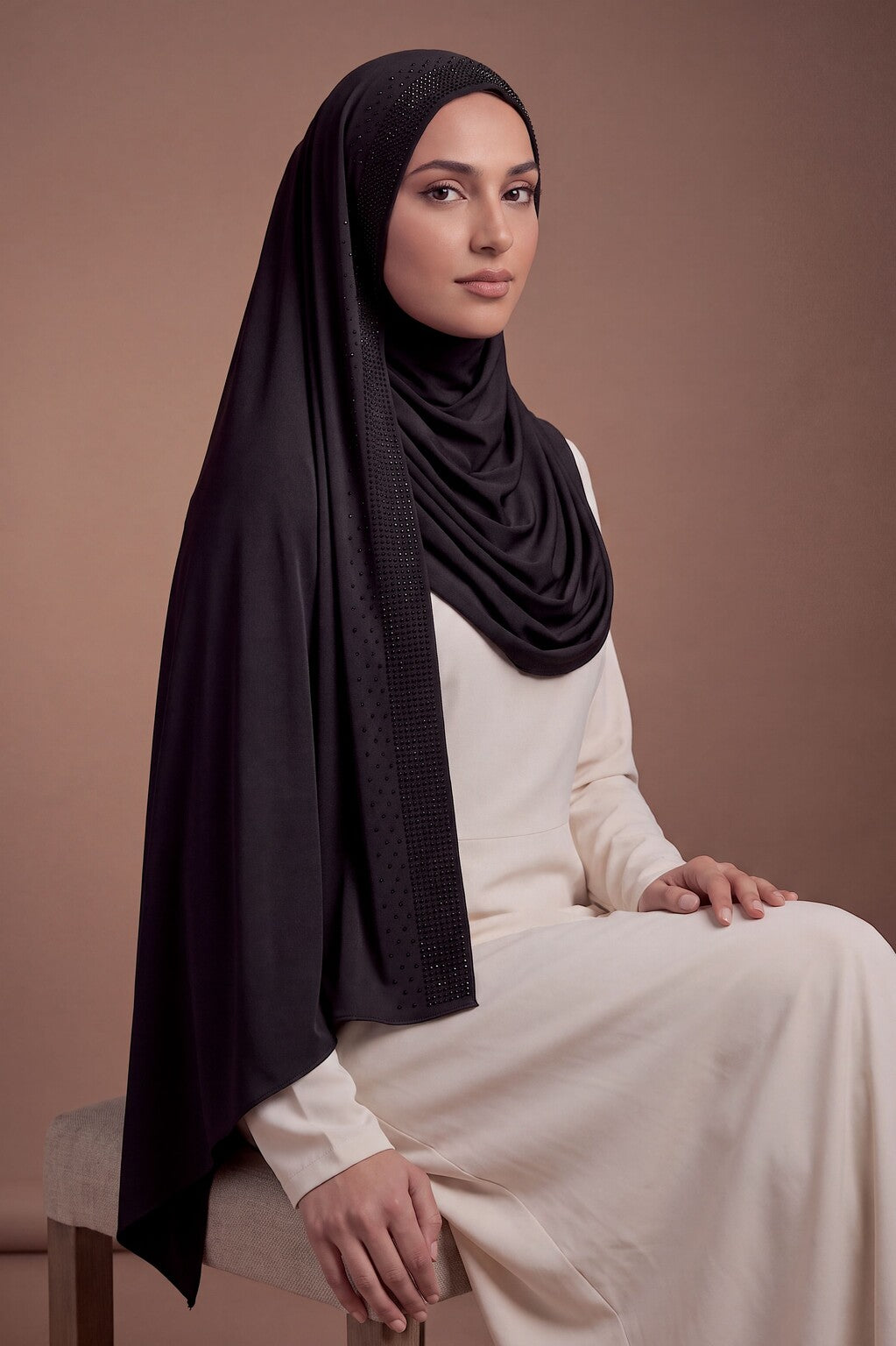 Black rhinestone jersey hijab, 175 x 70cm