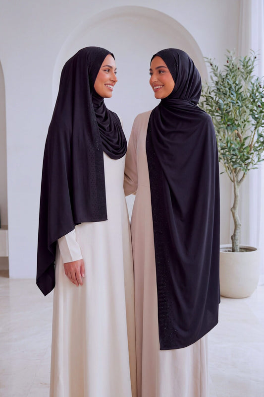 Al Emira Noir Rhinestone hijab in a jersey, cotton and silk blend