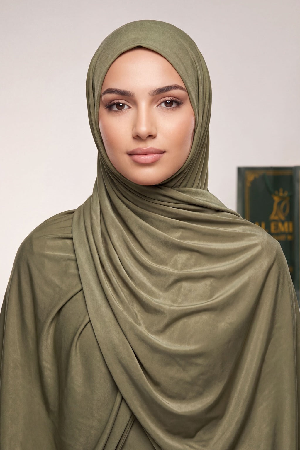 Olive Green plain liquid jersey hijab by Al Emira