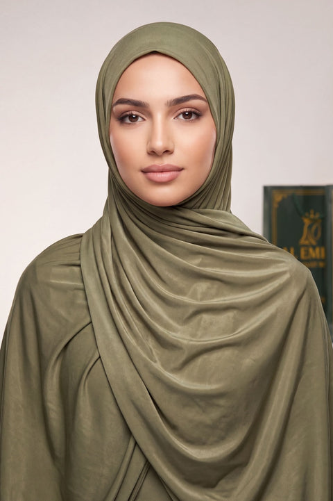 Olive Green plain liquid jersey hijab by Al Emira