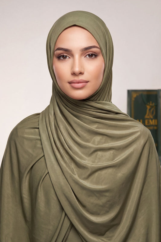 Olive Green plain liquid jersey hijab by Al Emira