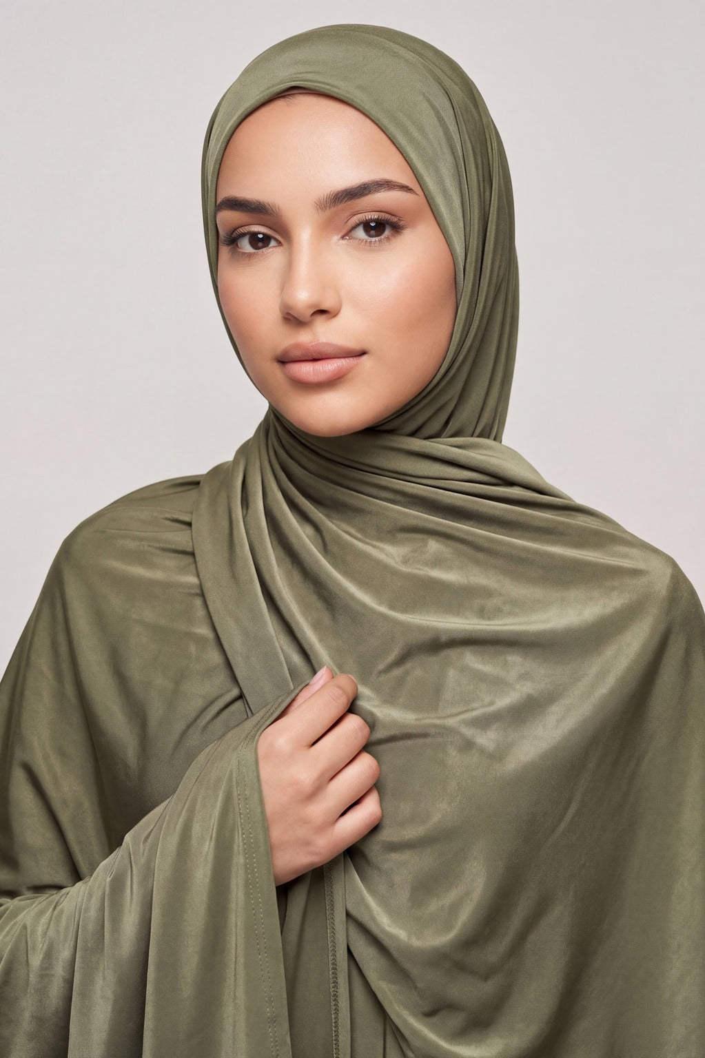 Earthy green plain jersey hijab from the Al Emira Plain Edition range