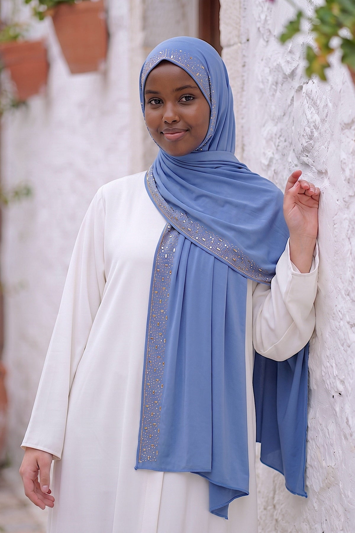 Cornflower Cascade liquid jersey hijab by Al Emira